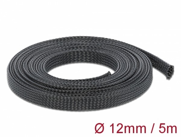 Geflechtschlauch dehnbar 5 m x 12 mm schwarz, Delock® [18849]