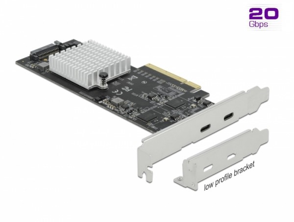PCI Express x8 Karte zu 2 x extern SuperSpeed USB 20 Gbps (USB 3.2 Gen 2x2) USB Type-C™ Buchse - Low Profile Formfaktor, Delock® [89009]