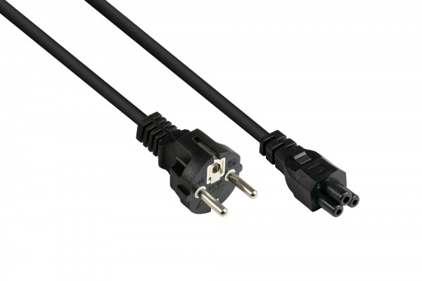 Netzkabel Schutzkontakt-Stecker Typ E+F (CEE 7/7, gerade) an C5 (gerade) für Notebook, schwarz, 0,75 mm², 3 m, Good Connections®