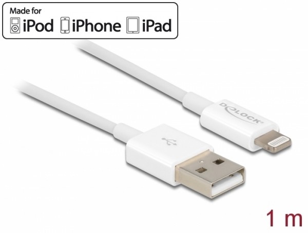 USB Daten- und Ladekabel für iPhone™, iPad™, iPod™ weiß 1 m, Delock® [83000]