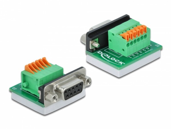 D-Sub9 Buchse zu Terminalblock mit Drucktaster horizontal, Delock® [66557]