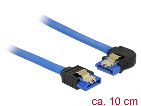 Kabel SATA 6 Gb/s Buchse gerade an SATA Buchse links gewinkelt, mit Goldclips, blau, 0,1m, Delock® [84982]