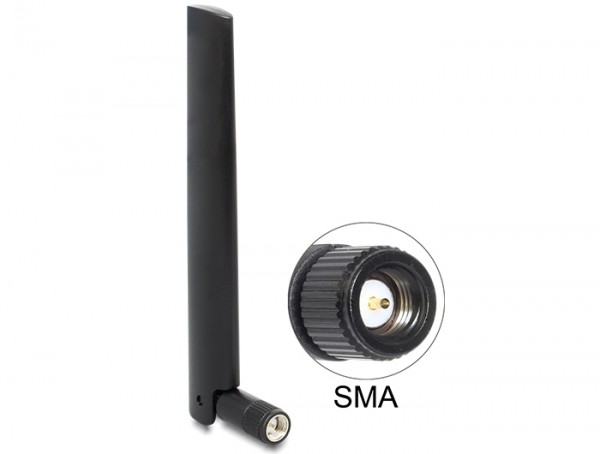 LTE Antenne (50 Stck.) SMA -0,8 - 3,0 dBi omnidirektional mit Kippgelenk schwarz bulk, Delock® [88970]