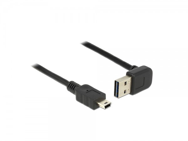 Anschlusskabel USB 2.0 EASY Stecker A an mini Stecker, oben/unten gewinkelt, schwarz, 2m, Delock® [83544]