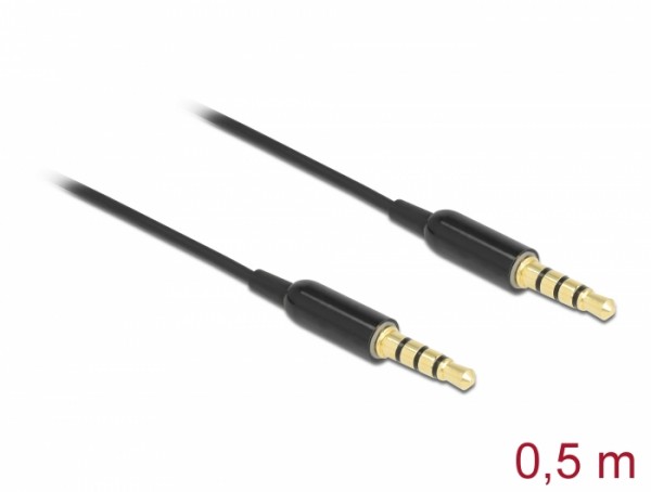 Klinkenkabel 3,5 mm 4 Pin Stecker zu Stecker Ultra Slim 0,5 m schwarz, Delock® [66075]