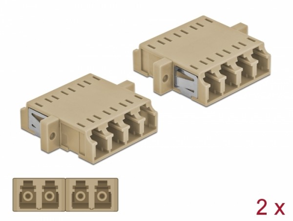 LWL Kupplung LC Quad Buchse zu LC Quad Buchse Multimode 2 Stück beige, Delock® [86540]