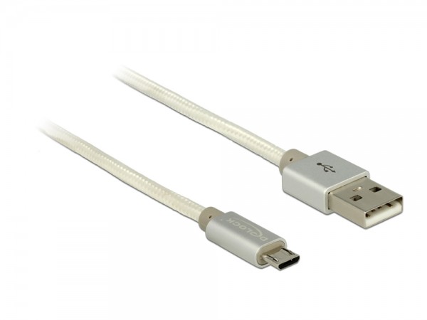 Anschlusskabel USB 2.0 A Stecker an USB 2.0 Micro B Stecker mit Textilummantelung, weiß, 1m, Delock® [83916]