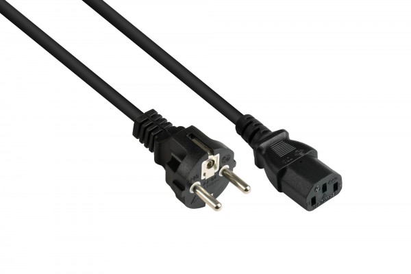 Netzkabel Schutzkontakt-Stecker Typ E+F (CEE 7/7, gerade) an C13 (gerade), schwarz, 0,75 mm², 1,8 m, Good Connections®