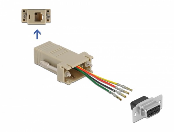 Adapter D-Sub 9 Pin Buchse zu RJ11/RJ14 6P/4C Buchse Montagesatz, Delock® [66770]