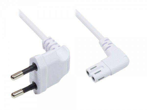 Euro-Netzkabel, Netzstecker an Euro 8 Buchse, beidseitig 90° abgewinkelt, weiß, 2m, Good Connections®