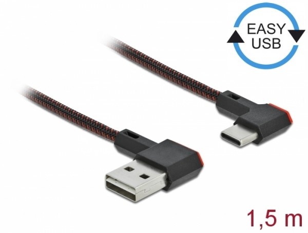 EASY-USB 2.0 Kabel Typ-A Stecker zu USB Type-C™ Stecker gewinkelt links / rechts 1,5 m schwarz, Delock® [85282]