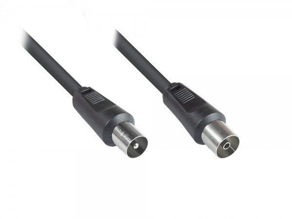 Antennenkabel, Koax/IEC Stecker an Buchse (vernickelt), 2x geschirmt (<70 dB / 75 Ohm), CCS, schwarz, 20m, Good Connections®