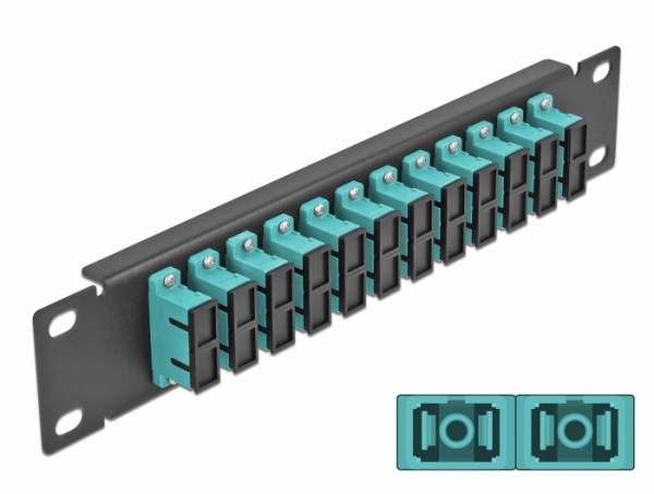 10? LWL Patchpanel 12 Port SC Duplex aqua 1 HE schwarz, Delock® [66774]