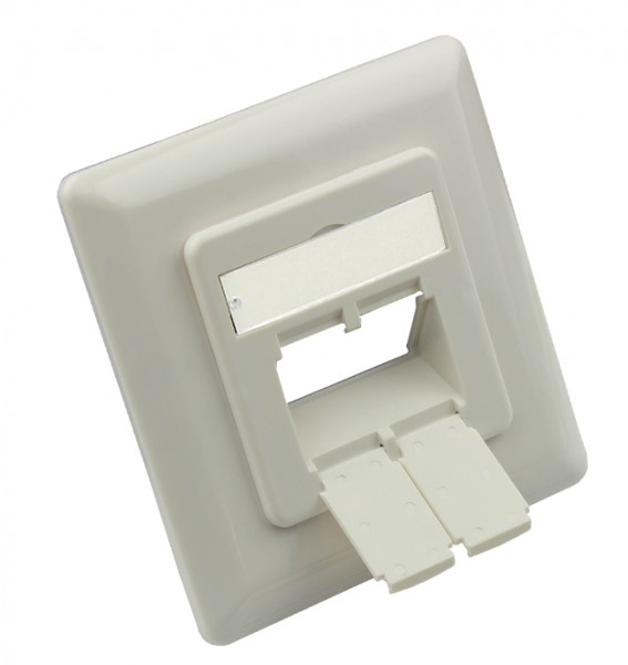 Zentralstück 50x50mm inkl. Abdeckrahmen 80x80mm für Netzwerkdosen, signalweiß RAL9003, Good Connections®