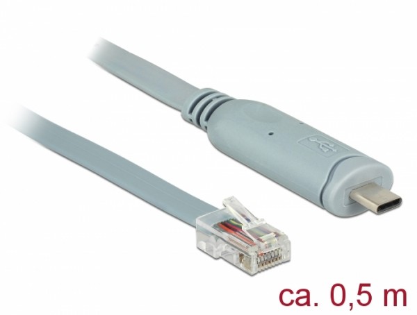 Adapter USB 2.0 Typ-C Stecker > 1 x Seriell RS-232 RJ45 Stecker 0,5 m grau, Delock® [89917]