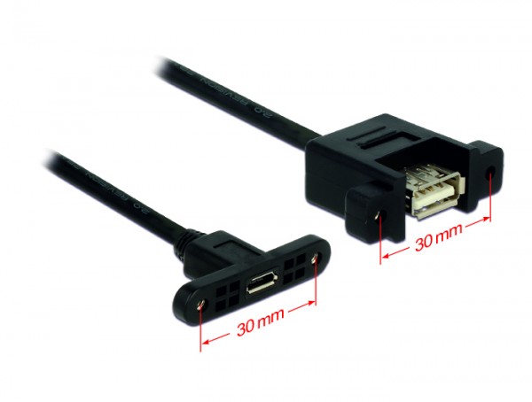 Kabel USB 2.0 Micro-B Buchse zum Einbau an USB 2.0 Typ-A Buchse zum Einbau 1m, Delock® [85110]