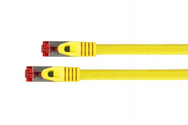 Python® Series Patchkabel mit Rastnasenschutz (RNS®) und Nylongeflecht, Cat. 6, S/FTP, PiMF, PVC, 250MHz, OFC, gelb, 0,25m