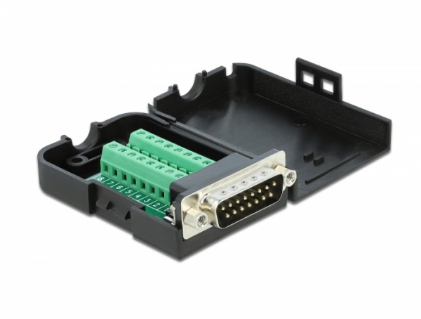 D-Sub15 Stecker zu Terminalblock Adapter mit Gehäuse, Delock® [66568]