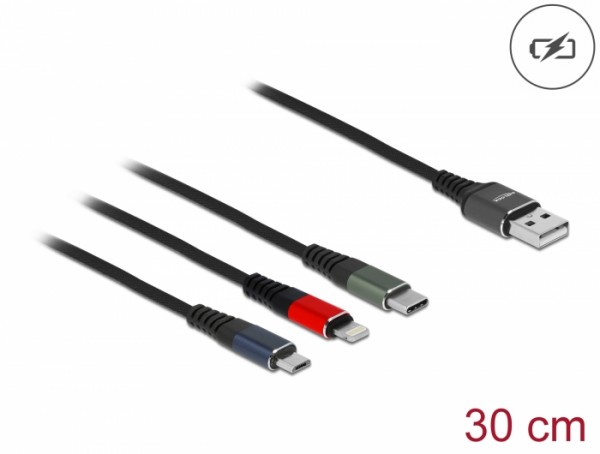 USB Ladekabel 3 in 1 für Lightning™ / Micro USB / USB Type-C™ 30 cm 3-farbig, Delock® [87236]