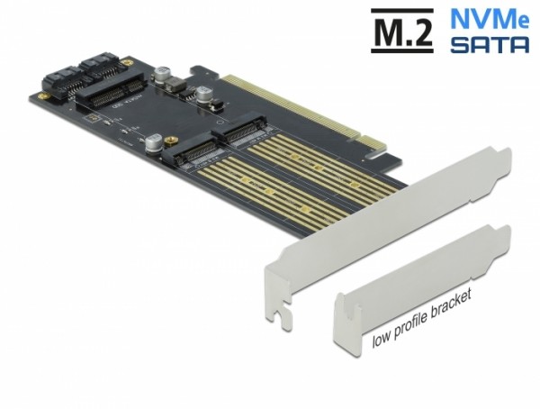 PCI Express x16 Karte zu 1 x M.2 Key B + 1 x NVMe M.2 Key M + 1 x mSATA - Low Profile Formfaktor, Delock® [90486]