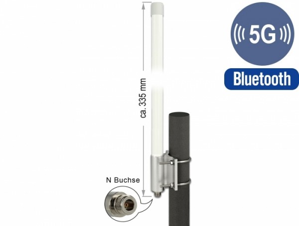 5G LTE Antenne N Buchse -2,14 - 2,93 dBi 33,5 cm starr Wand- und Mastmontage omnidirektional outdoor weiß , Delock® [12631]