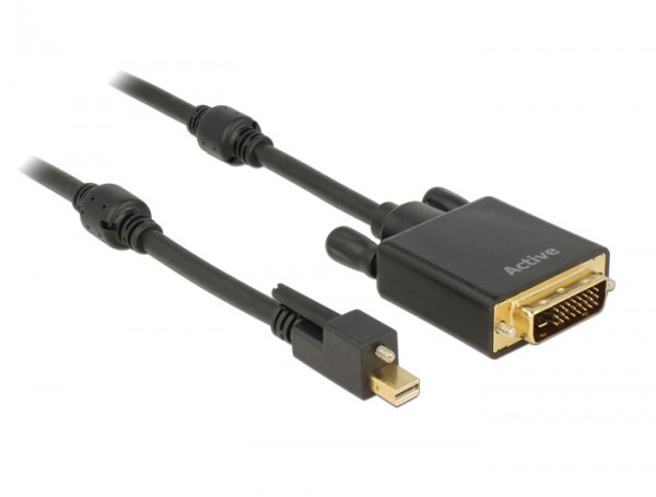Kabel mini Displayport 1.2 Stecker mit Schraube an DVI Stecker 4K Aktiv schwarz 2m, Delock® [83726]