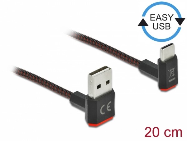 EASY-USB 2.0 Kabel Typ-A Stecker zu USB Type-C™ Stecker gewinkelt oben / unten 0,2 m schwarz, Delock® [85274]