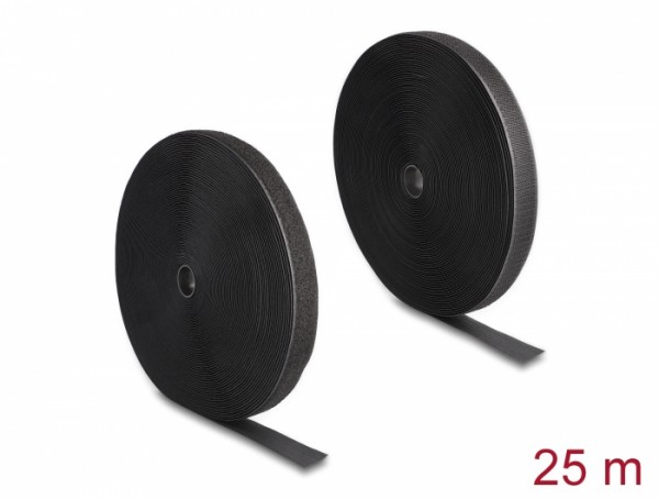 Strapazierfähiges Klettband mit Haft- und Flauschband L 25 m x B 25 mm schwarz, Delock® [20853]