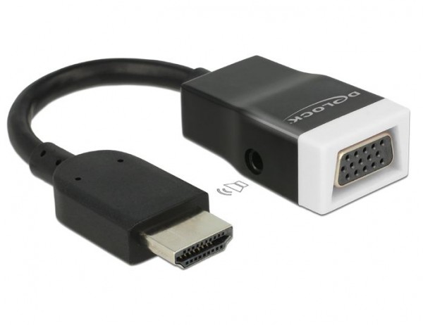Adapterkabel HDMI-A Stecker an VGA Buchse mit Audio (screwless), schwarz, 0,15m, Delock® [65587]