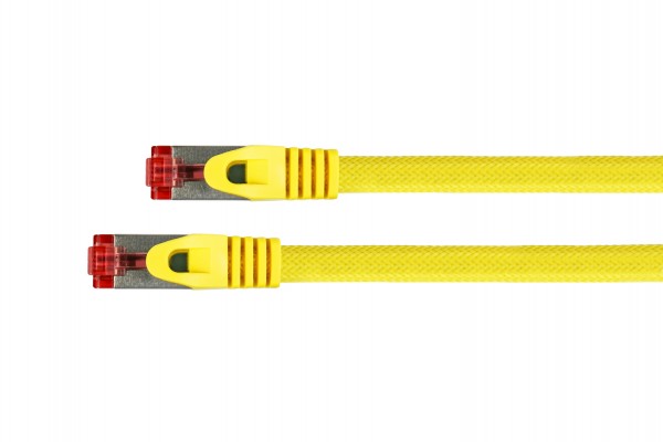 Python® Series Patchkabel mit Rastnasenschutz (RNS®) und Nylongeflecht, Cat. 6, S/FTP, PiMF, PVC, 250MHz, OFC, gelb, 25m