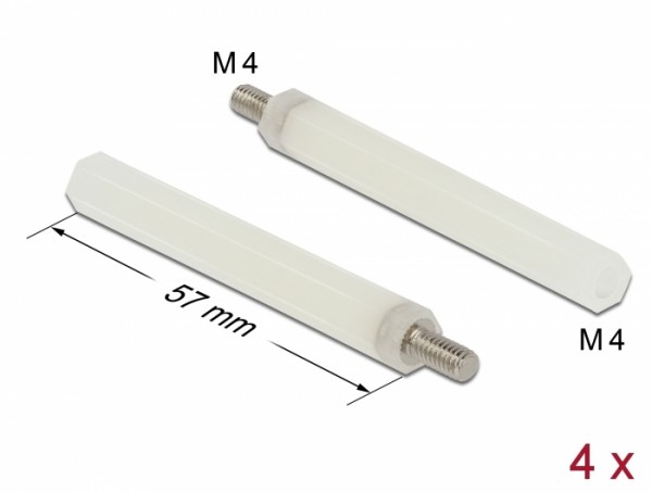 Abstandshalter M4 x M4, Sechskant, Innen / Außen, 57 mm natur 4 Stück, Delock® [60239]