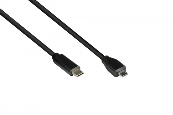 Anschlusskabel USB 2.0, USB 2.0 Micro B Stecker an USB-C™ Stecker , CU, schwarz, 5m, Good Connections®