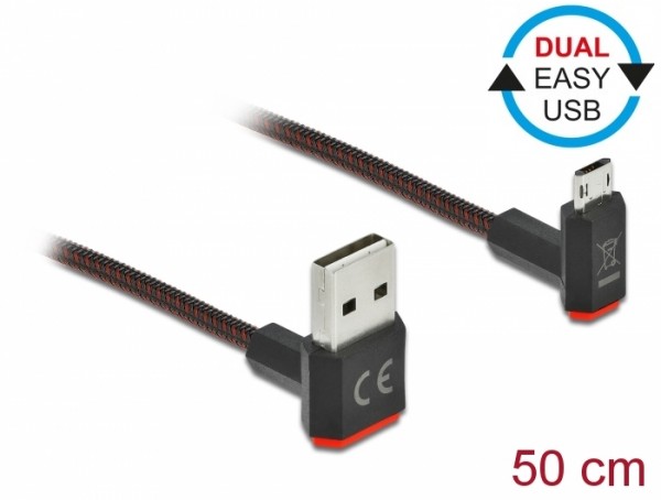 EASY-USB 2.0 Kabel Typ-A Stecker zu EASY-USB Typ Micro-B Stecker gewinkelt oben / unten 0,5 m schwarz, Delock® [85265]