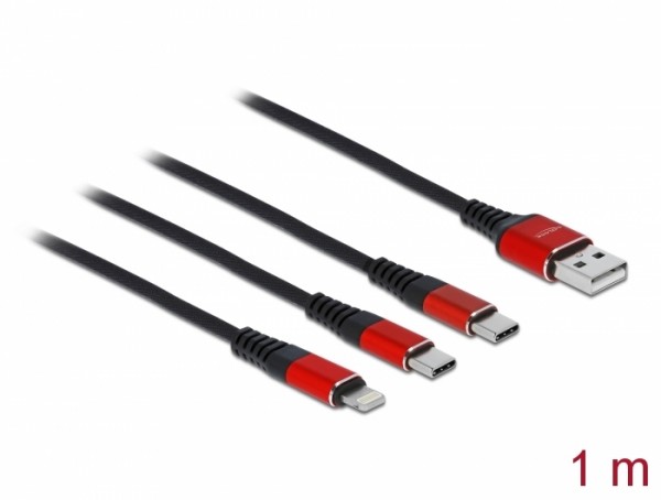 USB Ladekabel 3 in 1 Typ-A zu Lightning™ / 2 x USB Type-C™ 1 m, Delock® [86709]