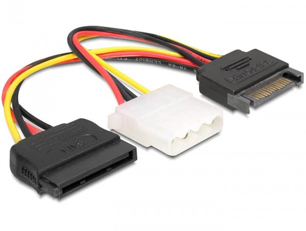 Adapter Power SATA 15pin an 4pin + SATA 15pin, Delock® [65235]