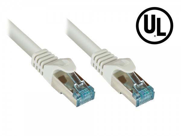 RNS® Patchkabel Cat.6A, mit Messprotokoll + Serien-Nr., S/FTP, PiMF, halogenfrei (LSZH), 500MHz, 10Gbit/s, UL, grau, 0,5m, Good Connections®