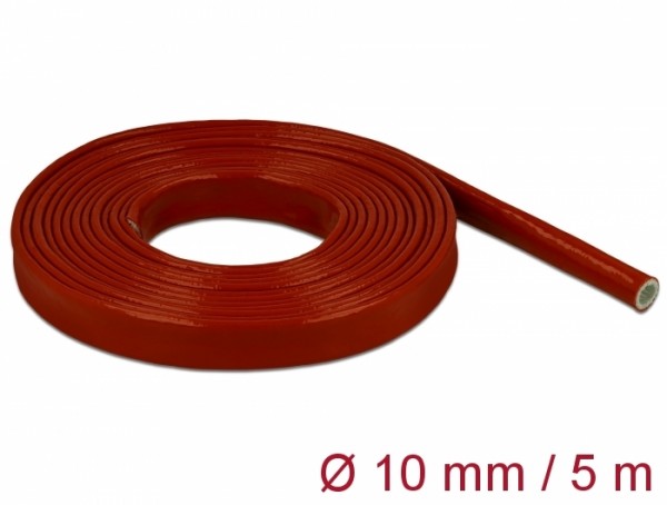 Feuerfester Schutzschlauch silikonbeschichtet 5 m x 10 mm rot, Delock® [18898]