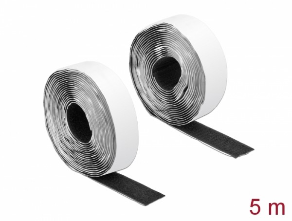 Klettband selbstklebend mit Haft- und Flauschband L 5 m x B 25 mm schwarz, Delock® [19072]