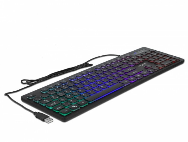 USB Tastatur kabelgebunden 1,5 m schwarz mit RGB Beleuchtung, Delock® [12625]