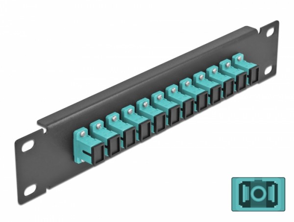 10" LWL Patchpanel 12 Port SC Simplex aqua 1 HE schwarz, Delock® [66763]