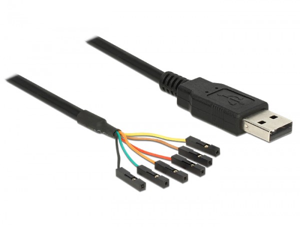 Adapterkabel USB an Seriell-TTL 6-Pin Pinheader Buchse einzeln, 1,8m, (5V), Delock® [83786]