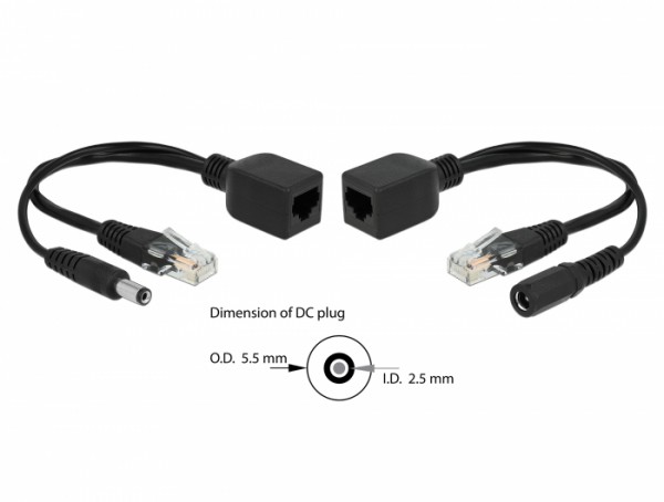 Passives PoE Adapter Set RJ45 DC 5,5 x 2,5 mm, Delock® [66024]