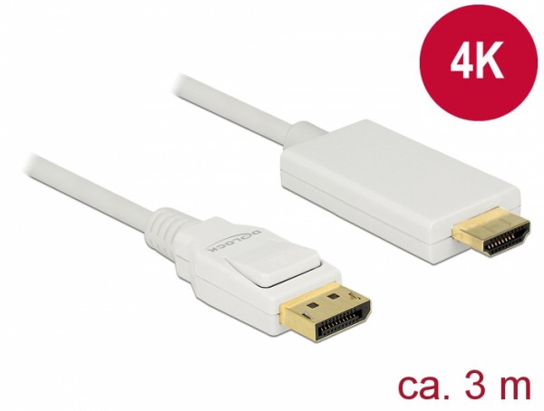 Kabel Displayport 1.2 Stecker an High Speed HDMI-A Stecker, passiv, 4K, weiß, 3 m, Delock® [83819]