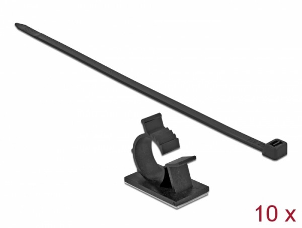 Kabelklemme 41 x 25 mm mit Kabelbinder L 250 x B 7,2 mm schwarz, Delock® [18882]