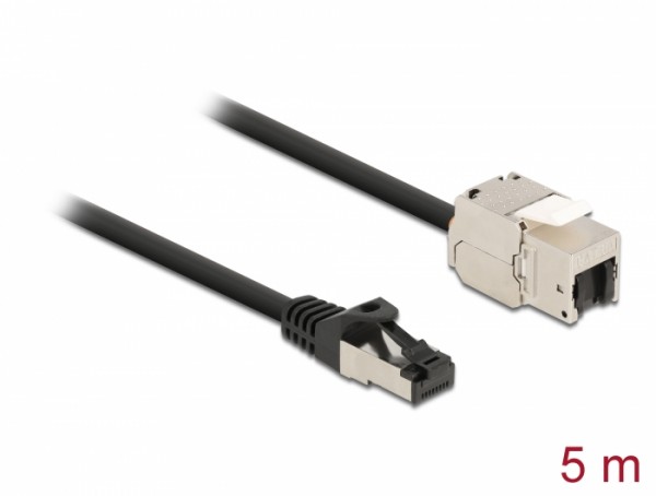 Kabel RJ45 Stecker zu Keystone Modul RJ45 Buchse Cat.6A 5 m schwarz, Delock® [87030]