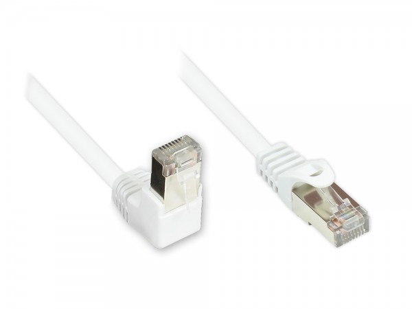 Patchkabel, Cat. 5e, F/UTP, 1x 90° nach unten gewinkelt an 1x gerade, weiß, 3m, Good Connections®