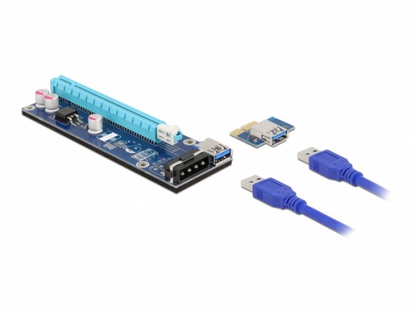 Riser Karte PCI Express x1 zu x16 mit 60 cm USB Kabel, Delock® [41430]
