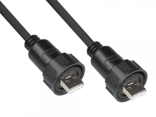 Industrie-Steckverbinder S4 - USB 2.0 Kabel, Stecker A mit Kabelverschraubung beidseitig, Bajonett, IP67, schwarz, 1m, Good Connections®