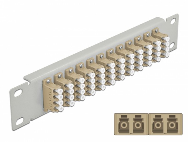 10? LWL Patchpanel 12 Port LC Quad beige 1 HE grau, Delock® [66798]