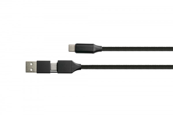 USB 2.0 Lade- und Datenkabel, USB-A und USB-C™ an USB-C™, QC 3.0, PD 60W, Textilmantel, schwarz, 1m, PYTHON® Series